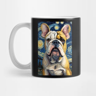 English Bulldog Dog Breed Painting in a Van Gogh Starry Night Art Style Mug